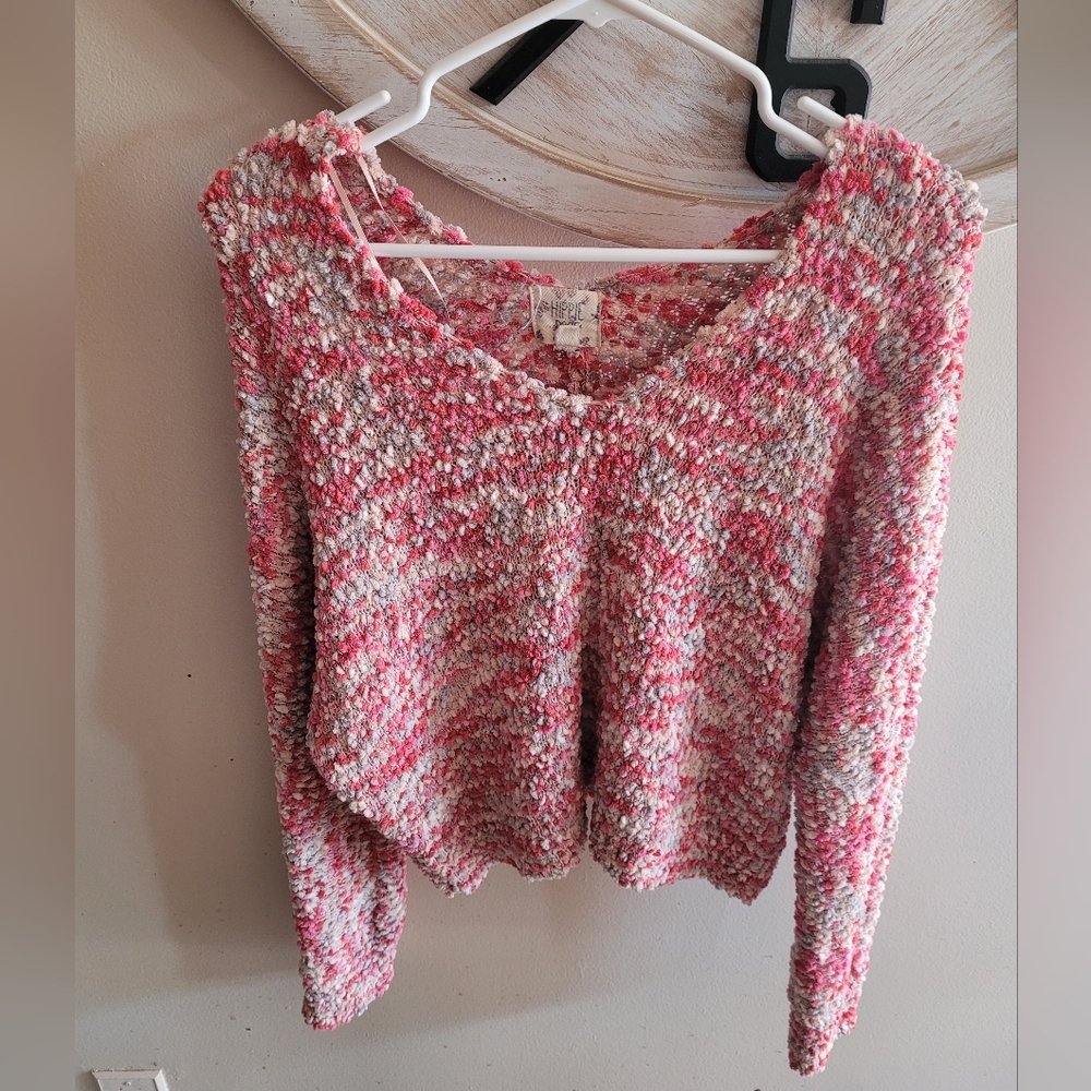 Women's Pink and White Sweater